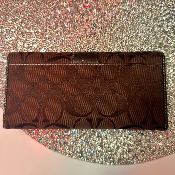 COACH Brown Hampton Signature Slim Envelope Canvas Leather Trim Wallet - Picture 2 of 3